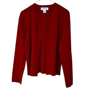 Judith Hart Cardigan Open Front Ribbed Holiday Red Sweater Silk Blend Size S
